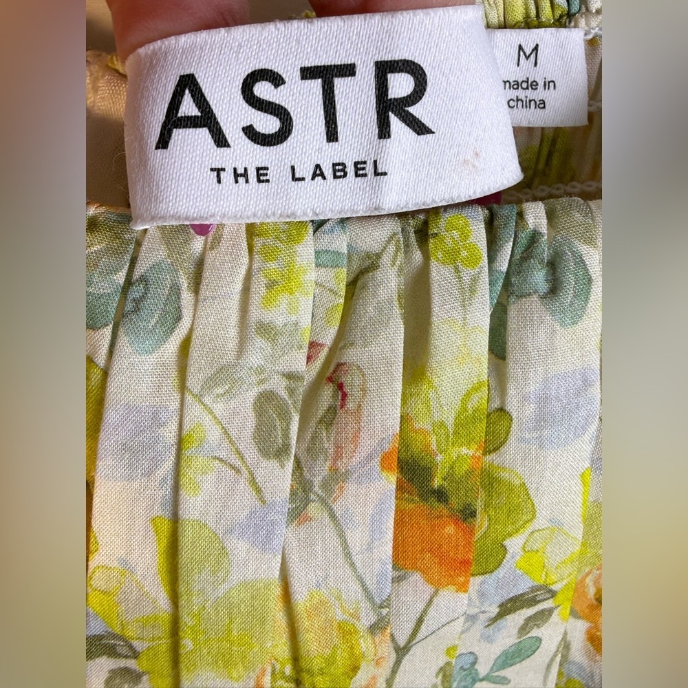 ASTR the Label Yellow Floral Mini Dress M Cottagecore Coquette Sundress Ruched‎ - Picture 5 of 7
